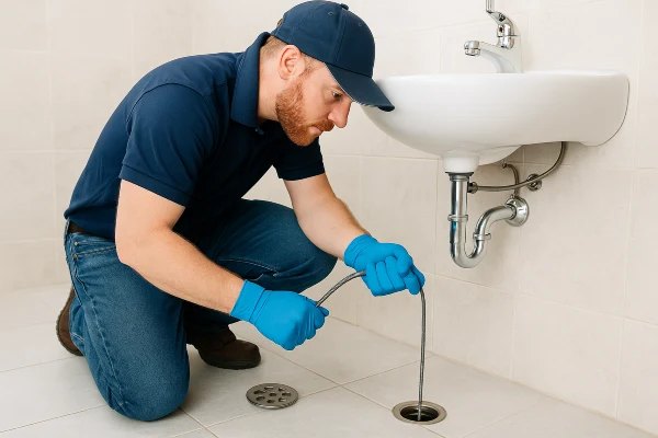 A male plumber unclogging a bathtub drain from The Leander Plumber - Company in Leander, TX - water softener installation A male plumber unclogging a bathtub drain from The Leander Plumber - Company in Leander, TX - water softener installation